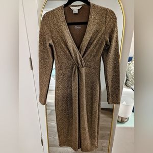 APRICOT Metallic Champagne Gold Stretchy Bodycon Long Sleeved Dress Size 4